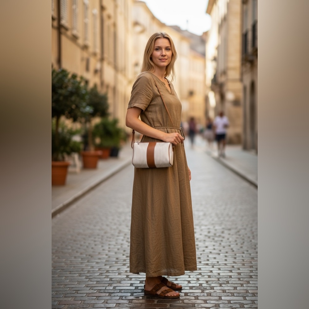 ( Moda Italia) Elegant White and Tan Women's Bag - Picture 3 of 11
